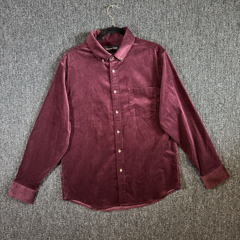 Mizzen+Main Jackson Corduroy Shirt Mens Sz Large Burgundy Button Up Stretch